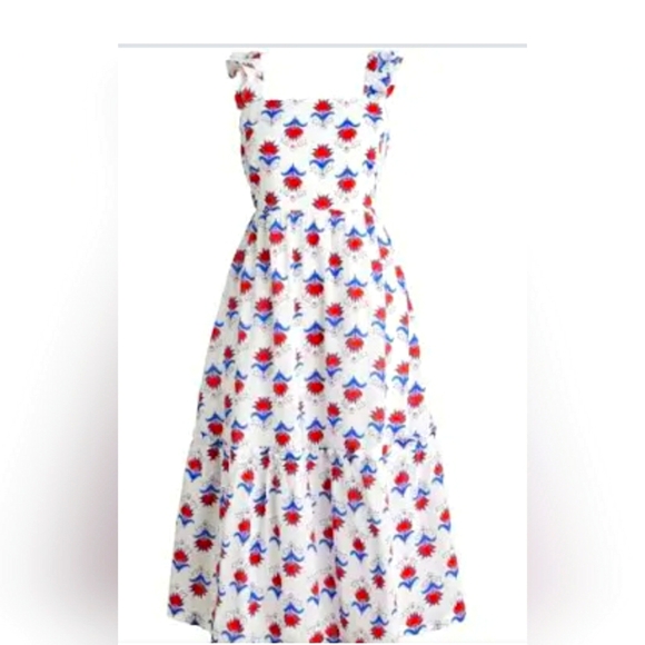 J. Crew Dresses & Skirts - J. Crew White Dress with Red and Blue Floral Pattern